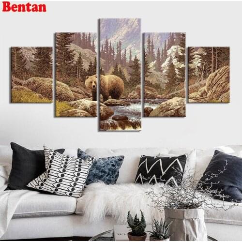 Diy mosaic diamond painting forest bear diamond embroidery full square round diamond painting cross stitch 5pcs home decoration