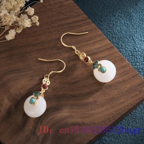 White Jade Doughnut Earrings Natural Jewelry Chalcedony Gifts Gemstone Agate Crystal Charm Women Fashion Zircon 925 Silver
