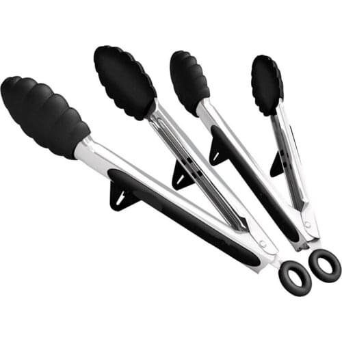 2PCS Silicone Tongs Stainless Steel Non-slip Kitchen Tongs Food Tongs with Stand Bread Tong Serving Tong Kitchen BBQ Tool