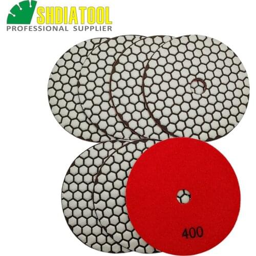 SHDIATOOL 7pcs 125mm #400 dry polishing pads dia 5inch Resin bond diamond flexible Grinding disc for granite & marble polishing