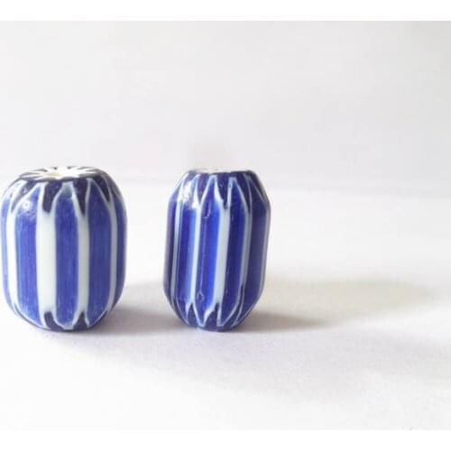 Blue White China Nepal Hand Antiqued Lampwork Barrel Beads 10beads TSB0026