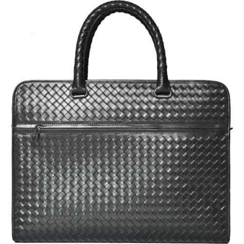 Mens Briefcase Genuine Leather Computer Laptop Bags Men Handbag Office Business Travel Bag Woven Man Bags for Documents