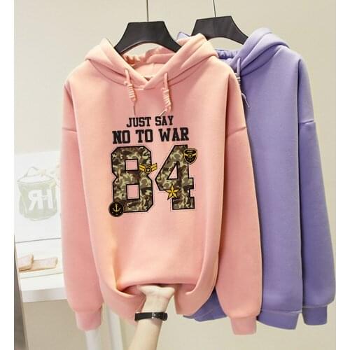 No To War Letter Print Digital Warm Punk Sweatshirt Fashion Camouflage Streetwear Womens Jacket Cool Oversized Hoodie Kpop