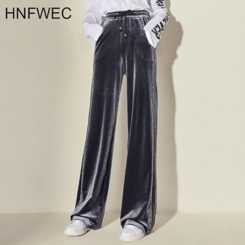 2020 New Spring Summer High Waist Velvet Wide Leg Pants Women Korea Loose Casual Straight Trouser Fashion Tide V129