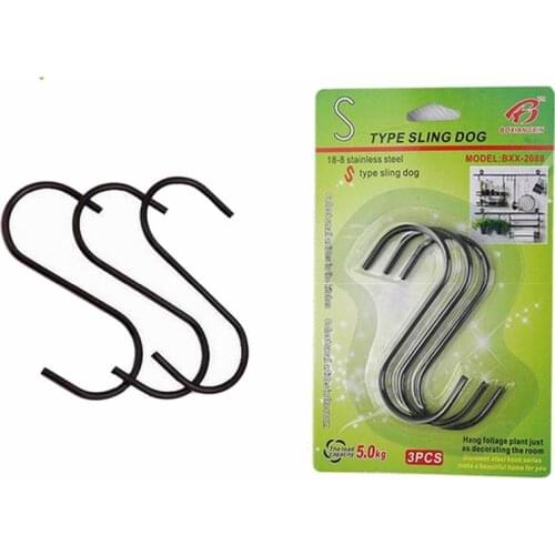 100 sets (3pcs/set) Black S Shaped Hooks Durable Hanger Holder Stainless Steel Hanging Sling Clasp Black