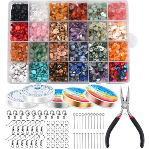 24Colors 1200Pcs Natural Crystal Beads for Jewelry Making Supplies Healing Gemstone Bracelet Necklace Kit Irregular Chip Box Set