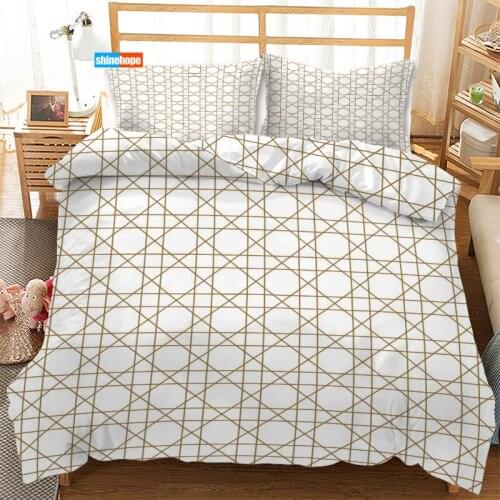 Golden Lines 3PCS Duvet Cover Satin Bedding Set Twin Size 180X220CM Bedspread Nordic Bed Cover
