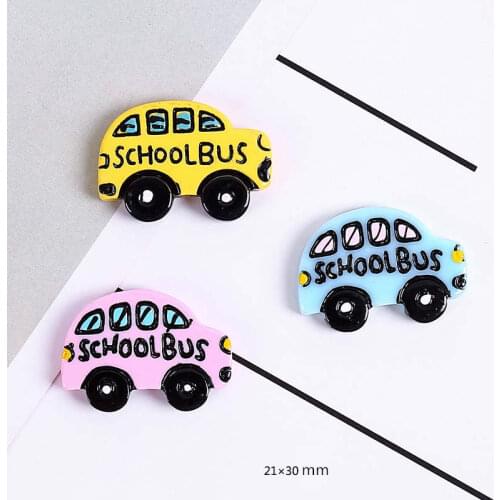 3pcs School Bus Kawaii Flat back Car Resin Charms for DIY Decoration Earring Keychain Hair Accessories Patch Jewelry Making