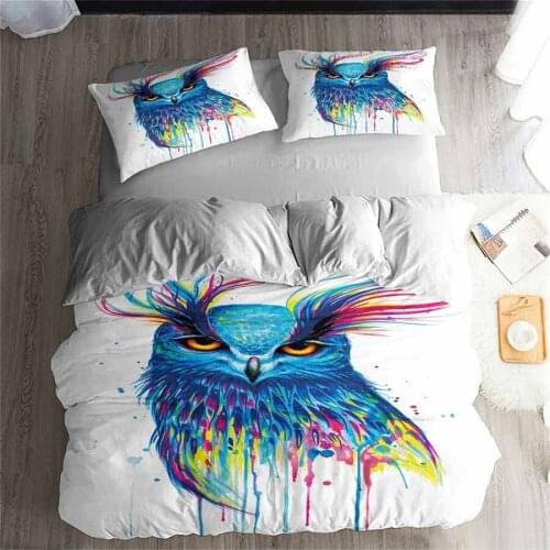 HELENGILI 3D Bedding Set Owl Print Duvet cover set lifelike bedclothes with pillowcase bed set home Textiles #MTY-01