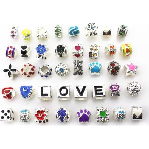 50pcs/lot mix random different crystal enamel big hole pendant beads charms fit pando necklace/bracelet diy jewelry charms
