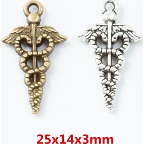 50 pieces of retro metal zinc alloy Double Snake Rod pendant for DIY handmade jewelry necklace making 6784