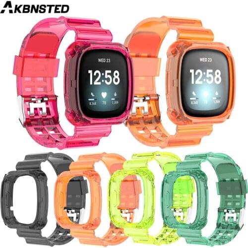 AKBNSTED Silicone Watch Strap+Silicone Watch Case 2 IN 1 Replacement Colorful Wristband For Fitbit Versa 3/Fitbit Sense Watch