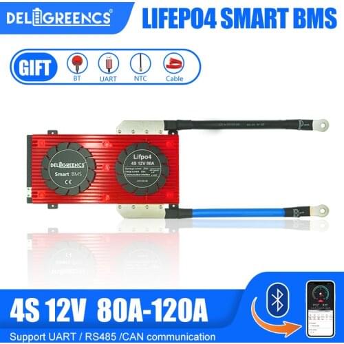 Bluetooth Smart BMS 4S 80A 100A 120A LiFePO4 Battery BMS for 14.6V Battery pack with Bluetooth CAN communicatio UART RS485