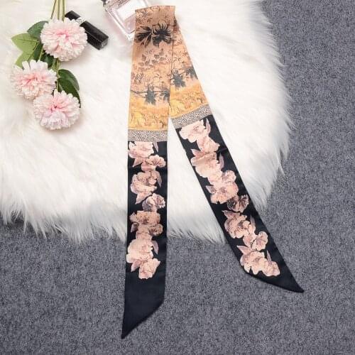 Brand Bag Scarf Gardenia Print Twill Satin Scarf Women Luxury Tied Handbag Band Ribbon Headband Womens Bandanas