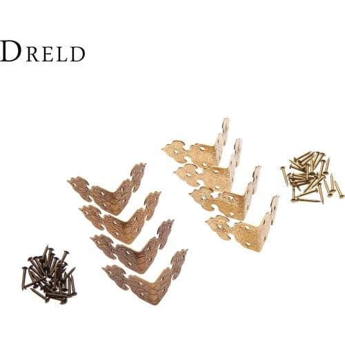 DRELD 4Pcs Brass Wood Box Feet Leg Corner Protector Chinese Furniture Hardware Metal Crafts Decorative Bracket for Cabinet Trunk
