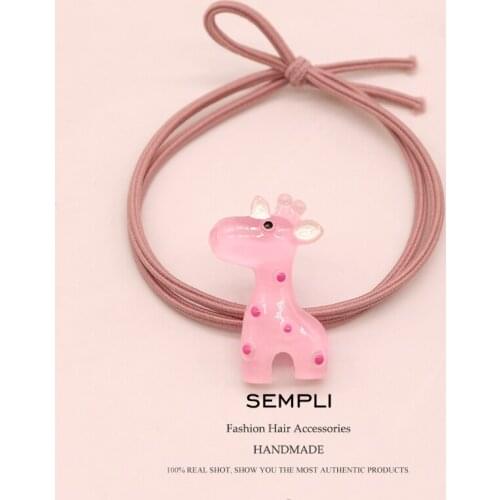 Sempli Nylon High Elasticity Rubber Bands Cute Resin Giraffe Sika Girls Women Elastic Hair Band Kid Children Hair Accessories