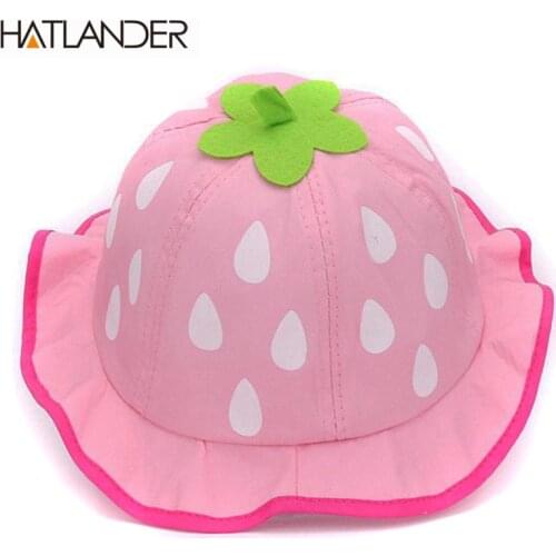 Hatlander 2017 spring strawberry baby bucket hat cute cotton toddlers girls sun hat lovely beach hat 6-24month kids baby hats