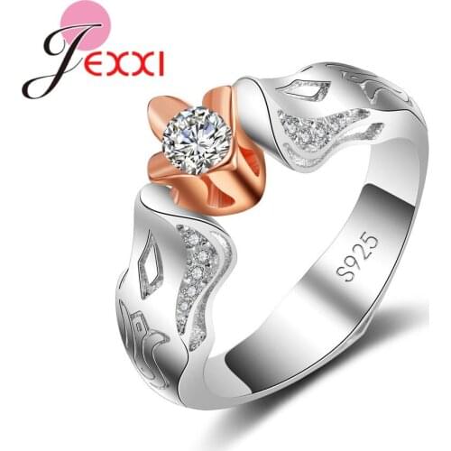 European American Explosions Hollow 925 Sterling Silver Ring Novelty Flower Rose Gold Crystal Zircon Jewelry Christmas Gi