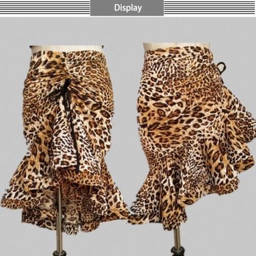 Short Latin Salsa Dance Dress Women Leopard Black Red 5 colors Latin Samba Latin Chacha Mermaid Dance Skirt For Lady