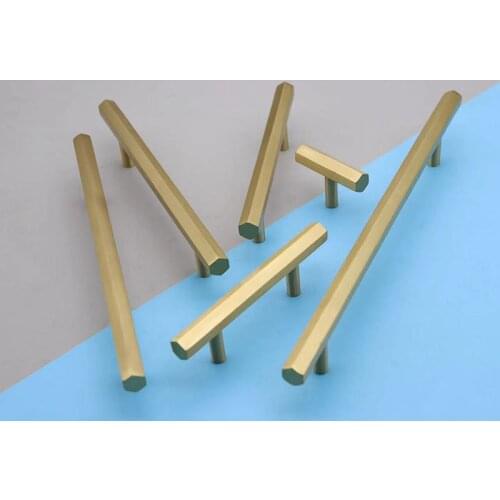 Hexagonal Brass Kitchen Cabinet Handles Wardrobe Knobs Drawer Pulls Gold Cabinet Handle Furniture Door Knob Long Brass Hardware