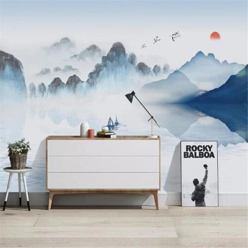 Milofi custom large wallpaper mural ink landscape new Chinese TV background wall background painting