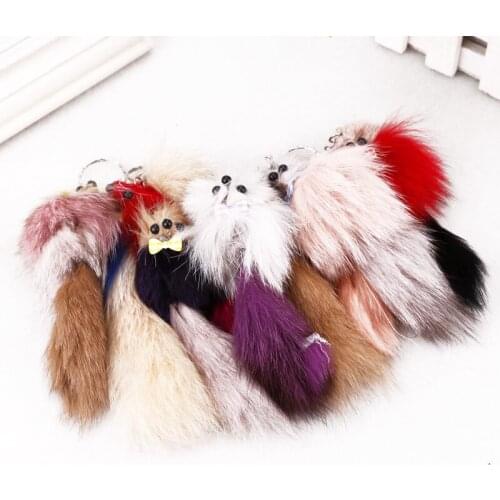 Fashion Cute Fox Key Chain For Women Girls HandBag Car Silver Animal Key Ring Keychains Charm Fur Keyring Jewelry Random Color