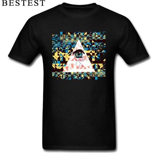 On Sale Adult T Shirt Anime Illuminati Tshirt Group T-Shirt 100% Cotton Fabric Men Vaporwave Classic Tops Tees Geometric Design