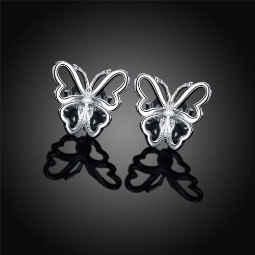 Cheap Promotional Silver color butterfly stud earrings fashion jewelry for women sweet birthday gift high quality global hot