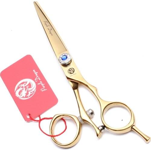 6.0" 17.5cm 440C Gold Swivel Handle Purple Dragon Barber Makas Cutting Shears Thinning Scissors Professional Hair Scissors Z9019