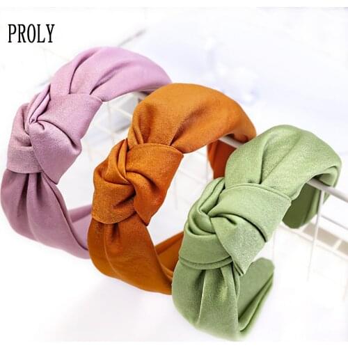 PROLY New Fashion Women Headband Solid Color Smooth Satin Material Hairband For Adult Turban Center Knot Hair Accessories