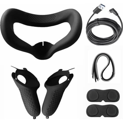 VR Headset Accessory Wear-resistant VR Parts For Quest 2 Controller Handle Cover Eye Mask Lens Cover 10ft 5m Link Data Cable Set
