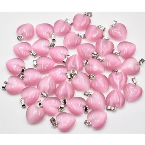 Wholesale Fashion good quality cats eye stone pink heart shape pendants 16mm for DIY jewelry making free shipping