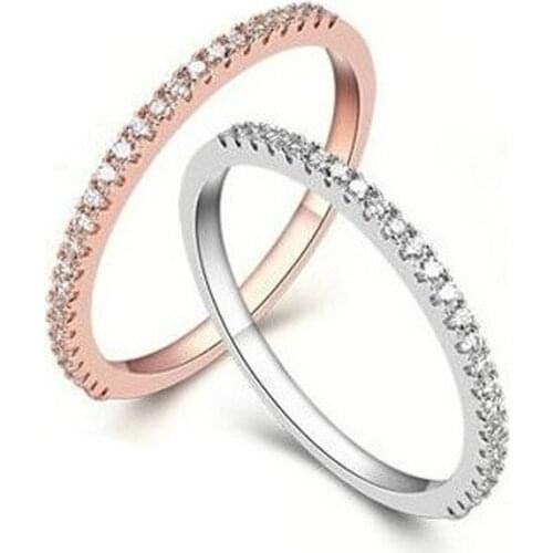 Clear Cubic Diamond Rings for Women 925 Sterling Silver Bridal Wedding Engagement Fine Jewelry Office Birthday Rose Color Gift