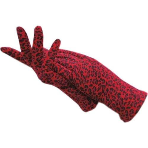 Winter ladies gloves fashion red Lycra fabric leopard print thick velvet material to keep warm, do not play ball, cold gloves, o
