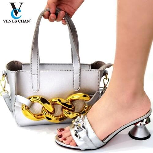 Latest Design Shoes for Wedding Women Italian Women Wedding Shoes and Bag Set Decorated with Metal Luxery Shoes Women