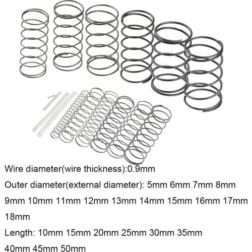 10PCS 0.9*5 6 7 8 9 10 11 12 18*10-50mm Spring Steel Small Compression Release Mechanical Return Spring Pressure Spring OD 5mm