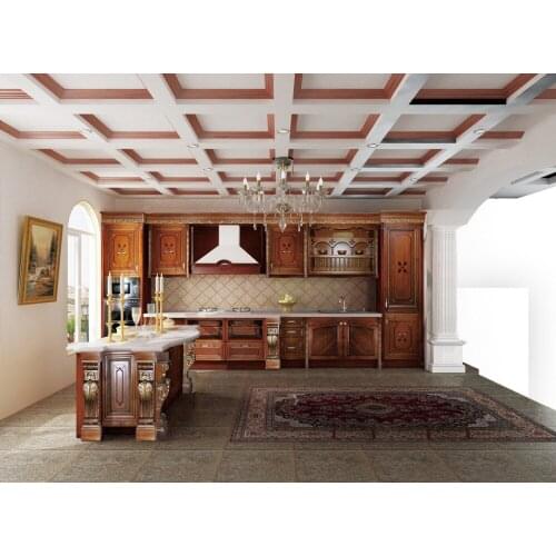 Luxury solid wood kitchen furniture with Roman column