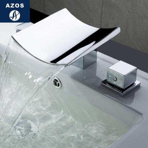 Azos Split FaucetWaterfall Wash Basin Brass Chrome Cold and Hot Switch Shower Room Basin Bathroom Cabinet Double Handle Three H