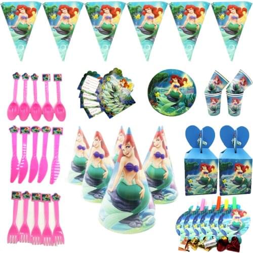 Mermaid Theme Wholesale paper Flags Plate Cap Baby Happy Birthday wedding event party supplies for kids Party decoration