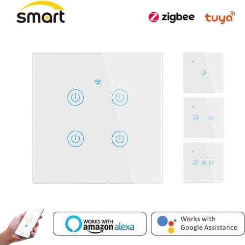 Tuya Zigbee Smart Touch Switch 1/2/3/4 Gang EU Timer Wall Button Switches Remote Voice Control Smart Life APP Alexa Google Home