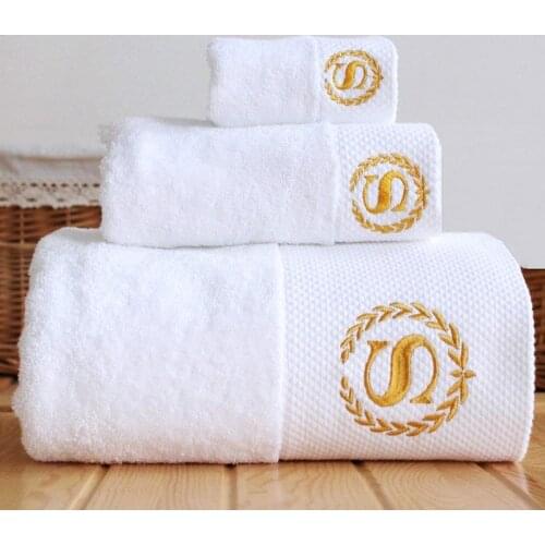 High quality white pure cotton adult bath towel hotel hotel embroidered square towel face towel bath towel bathroom set