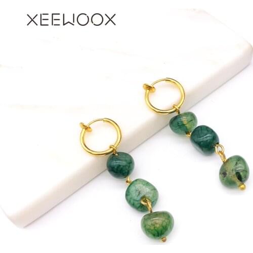 XEEWOOX 2019 Vintage Classic Natural Stone Jewelry Simple Fashion Cute Tourmalines Pendant Clip Earrings for Women