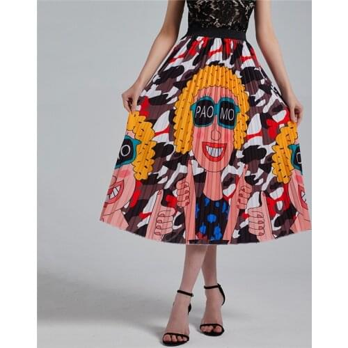 Bohemian Print Peacock Pleated Skirt for Women Vintage High Waist A-Line Elastic Beach Skirts Women Clothes