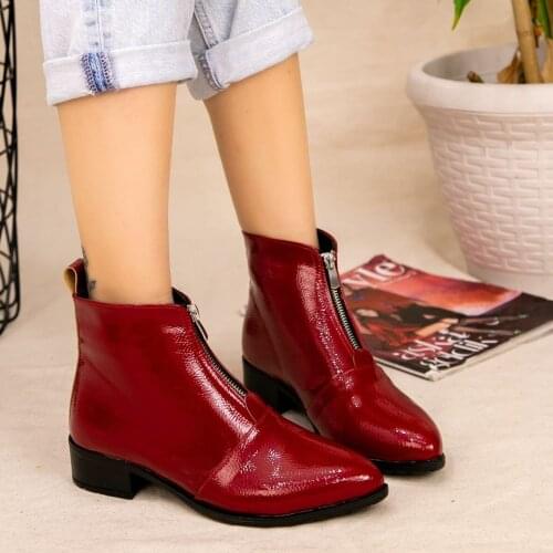 Tonar Zella the Red Patent Leather Women Boots Zip Detail New Season Winter