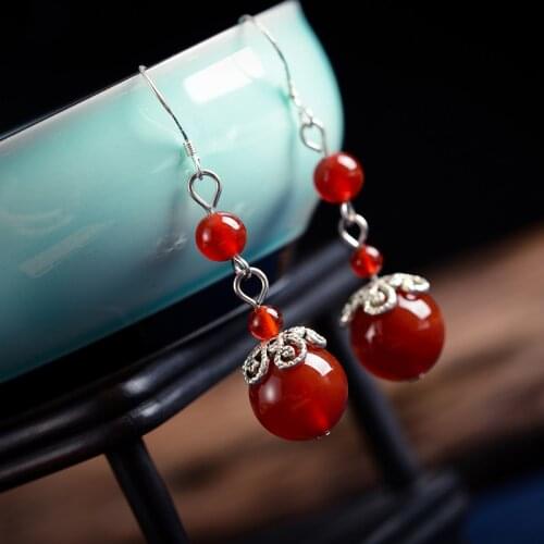 BOEYCJR Ethnic Vintage Jewelry Natural Red Stone Beads Drop Earrings Dangle Hook Earrings For Women Christmas Gift Aretes