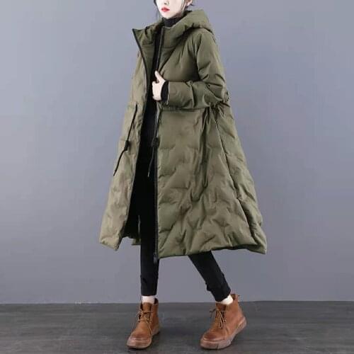 Women 2021 Winter Fashion Thick Warm Loose Coats Female Long White Duck Down Parkas Ladies Solid Color Hooded Outwear R228