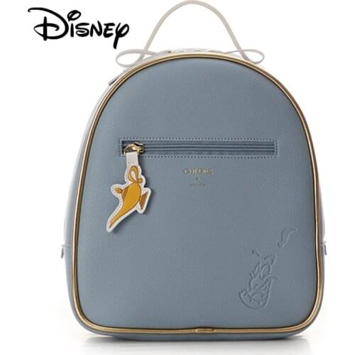 Disney Aladdin Ladies PU Leather Zipper Backpack High Quality Children Girl Travel Backpack College Travel Bags