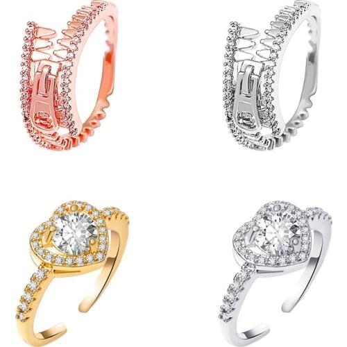 Simple Fashion Love Ring for Women Creative Zipper Ring 2021 Trend Opening Adjustable Zircon Couple Ring Wedding Party Gifts