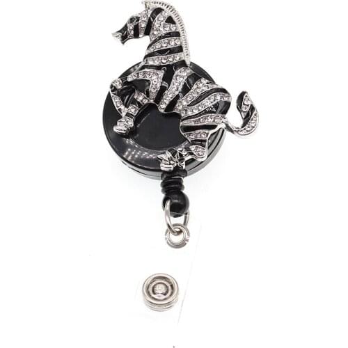 10pcs/lot Animals Styles Rhinestone Black White Zebra Badge Holder Office/School/Medical/Nurse Retractable Badge Holder