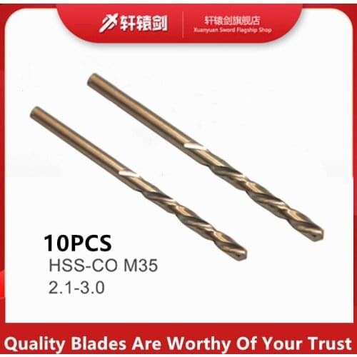 10PCS 2.1 2.2 2.3 2.4 2.5 2.6 2.7 2.8 2.9 3mm HSS-CO M35 Cobalt Steel Straight Shank Twist Drill Bits For Stainless Steel